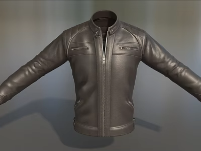 Black Leather Jacket with Stand Collar Zipper and Side Pockets Modern Design 3d model