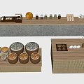 Wooden Display Shelves With Bread Loaves Spice Jars And Decorative Items