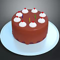 Chocolate Cake With Whipped Cream Topping And Colorful Candles On White Plate