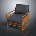 Single Sofa with Wooden Frame Gray Cushion and Rattan Accents for Living Room
