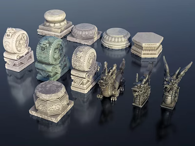Ancient Architecture Stone Carvings With Traditional Sculptures Ornate Bases And Dragon Figures 3d model