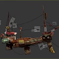 Colorful Vintage Fishing Boat With Red Mast Ropes And Decorative Elements