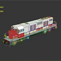 Red and White Industrial Train With Multiple Windows And Metal Wheels On Reflective Surface 3d model