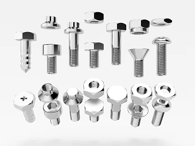 Hardware Tools Featuring Different Sizes And Types of Bolts Nuts And Fasteners 3d model