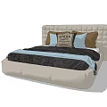 Cozy Double Bed With Upholstered Headboard Brown Light Blue Pillows And Vintage Throw Blanket