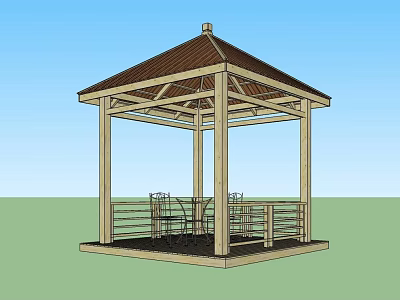 Wooden Garden Pavilion With Brown Roof And Railing For Outdoor Space 3d model