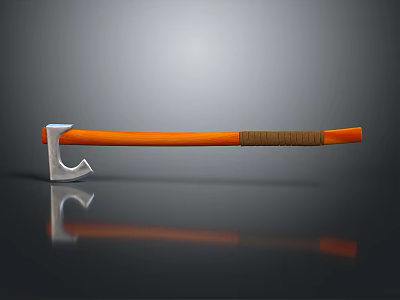 Silver Head Axe With Orange Handle And Brown Wrapped Section On Black Reflective Surface 3d model