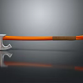 Silver Head Axe With Orange Handle And Brown Wrapped Section On Black Reflective Surface