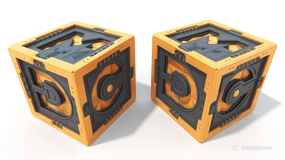 Industrial Equipment Cubic Structures With Yellow And Black Complex Design Components 3d model 