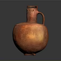 Hand Carved Orange Red Pottery Vase With Handle And Textured Surface