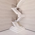 Modern Spiral Staircase Design With Light Wood Walls And White Marble Floor