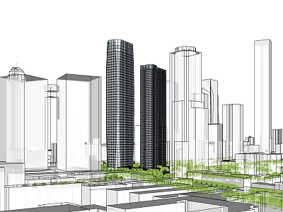 Modern Office Building Complex in Urban Skyline with Contemporary Architectural Design 3d model