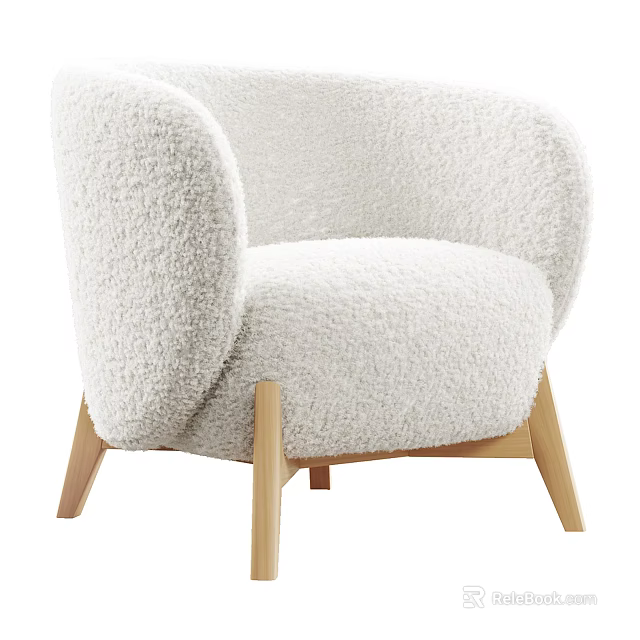 Modern Light Colored Plush Single Seater Sofa With Wooden Legs And Cozy Design 3d model 