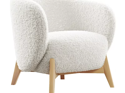 Modern Light Colored Plush Single Seater Sofa With Wooden Legs And Cozy Design 3d model