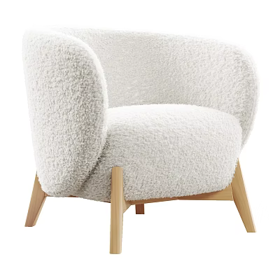 Modern Light Colored Plush Single Seater Sofa With Wooden Legs And Cozy Design 3d model