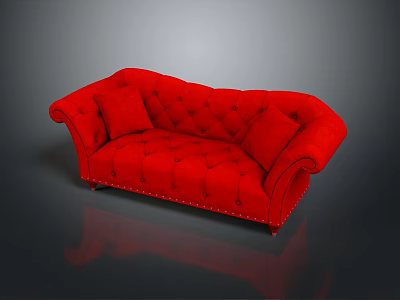 Elegant Red Tufted Multi-Seat Sofa With Curved Armrests And Soft Cushions 3d model