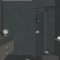 Modern Bathroom Interior Design With Gray Marble Tiles Gold Frame Glass Shower And Vanity