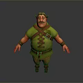 Chubby Fantasy Character In Green Tunic With Red Hair Brown Straps And Arm Bands