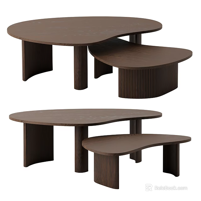 Modern Wooden Dining Table Featuring Curved Legs And Oval Textured Surface Design 3d model 