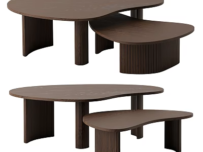 Modern Wooden Dining Table Featuring Curved Legs And Oval Textured Surface Design 3d model