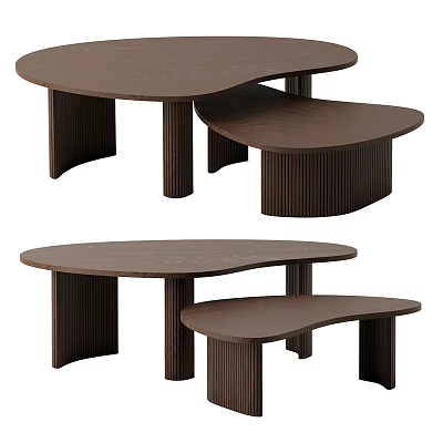 Modern Wooden Dining Table Featuring Curved Legs And Oval Textured Surface Design 3d model