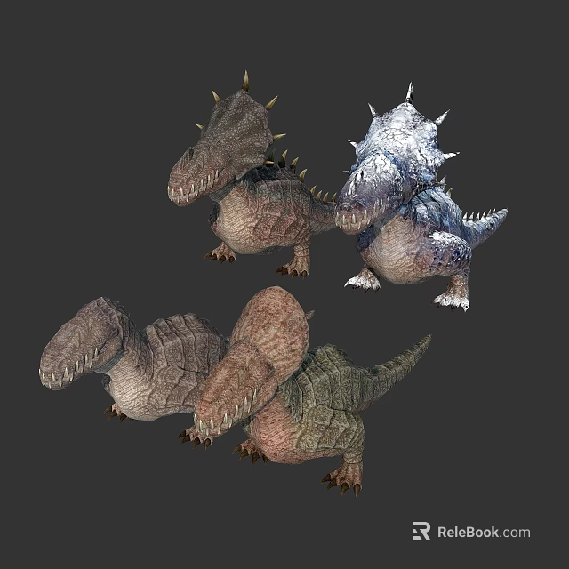 Colorful 3D Dinosaur Models With Spiked Backs And Textured Skin 3d model 