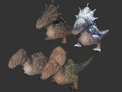 Colorful 3D Dinosaur Models With Spiked Backs And Textured Skin 3d model