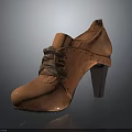 Brown Leather Lace Up High Heels With Block Heel And Perforated Design