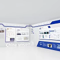 Modern Exhibition Hall With Curved White Walls Display Counters And Floor to Ceiling Windows