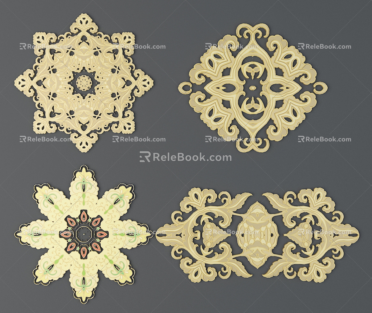 Chinese ethnic style color carved traditional pattern national decoration 3d model