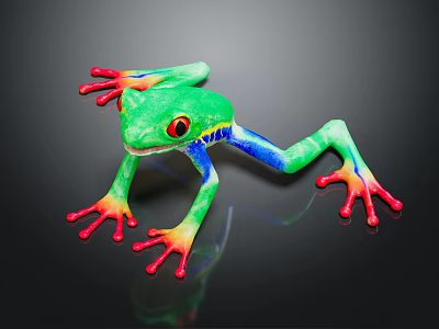 Vibrant Colorful Frog With Green Body Red Eyes Blue Legs And Red Toes 3d model