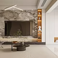 Modern Living and Dining Room Interior With Beige Sofa Chandelier And Decorative Painting