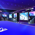 Modern Tech Exhibition Hall Interior With Large Screens And Interactive Display Counters 3d model
