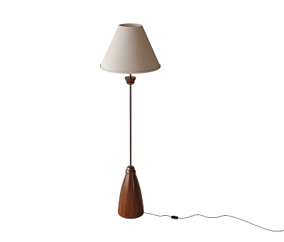 Modern Floor Lamp With Beige Lampshade Metal Pole And Wooden Cone Base 3d model Modern Floor Lamp With Beige Lampshade Metal Pole And Wooden Cone Base 3d model