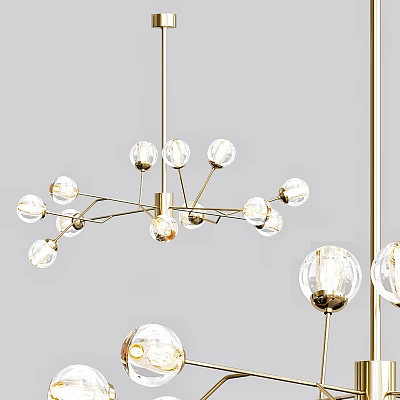 Modern Chandelier With Golden Metal Frame And Multiple Glass Globe Lights 3d model