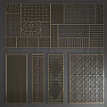 Elegant Decorative Partition Screens With Various Geometric Lattice Patterns And Metal Frames For Interior Design 3d model