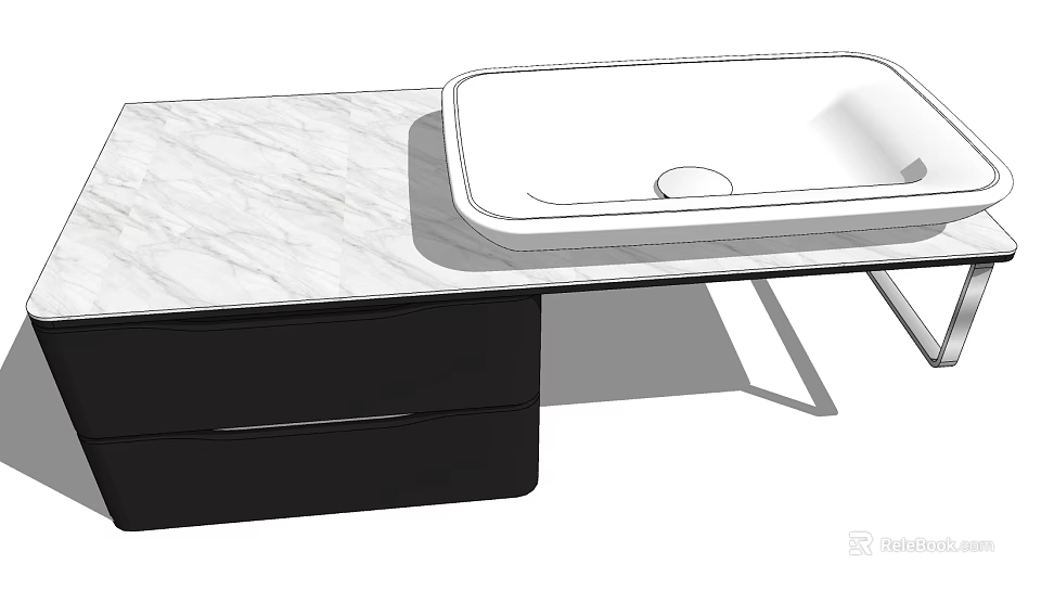 Modern Minimalist Washbasin With Marble Countertop And Black Drawer Cabinet 3d model 