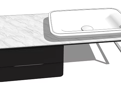 Modern Minimalist Washbasin With Marble Countertop And Black Drawer Cabinet 3d model