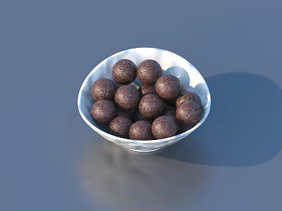 Delicious Dark Brown Chocolate Balls in White Ceramic Bowl on Gray Surface 3d model