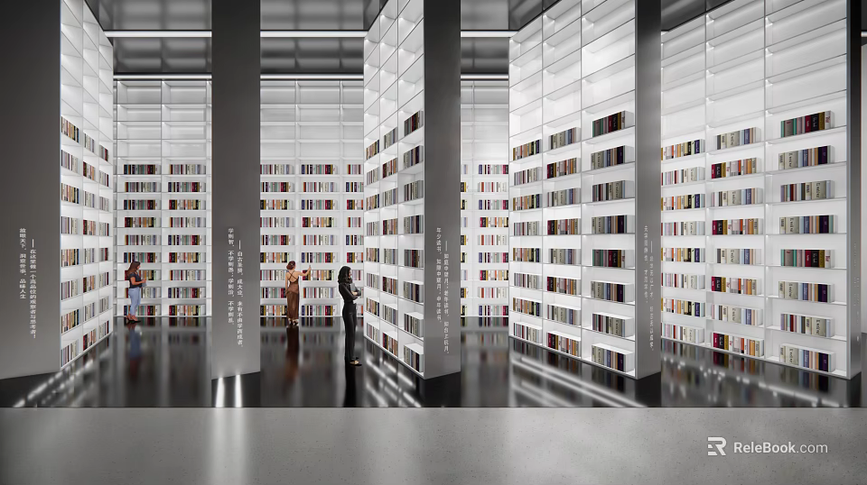 Book Art Aesthetic Library Interior With Tall Bookshelves And Colorful Book Arrangement 3d model 