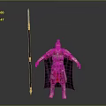 Ancient Armored Warrior Character With Long Decorated Spear And Traditional Gear