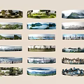 Collection of Circular Landscape Images Featuring Various Natural and Urban Scenes