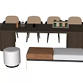 Modern Minimalist Dining Table Set With Beige Chairs White Stools And Padded Bench 3d model