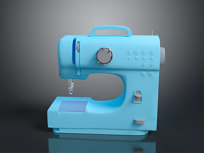 Blue Modern Sewing Machine with Round Knob Needle And Stable Base 3d model