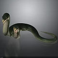 Green Mythical Two Headed Snake Creature With Serpentine Body And Forked Tongues