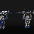 Two Smart Robot Models With Blue And White Wings And Mechanical Structures 3d model