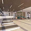 Modern Fitness Studio With Woman Exercising On Treadmills Indoor Plants And Comfortable Seating