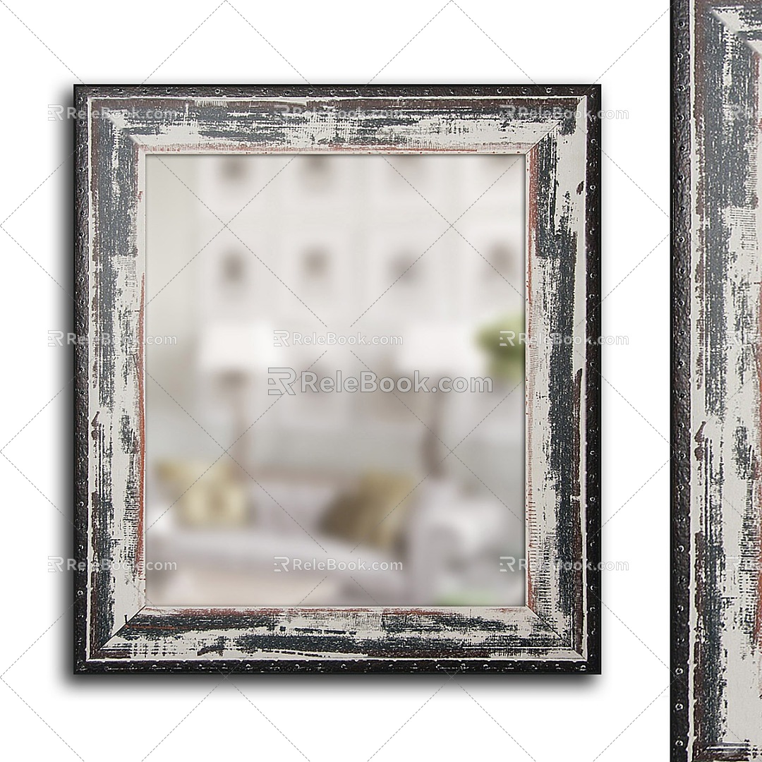 Vintage distressed rectangular wall mirror decorative square mirror 3d model