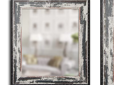 Vintage Distressed Frame Mirror Reflecting Living Room With Sofa Table Lamps And Throw Pillows 3d model