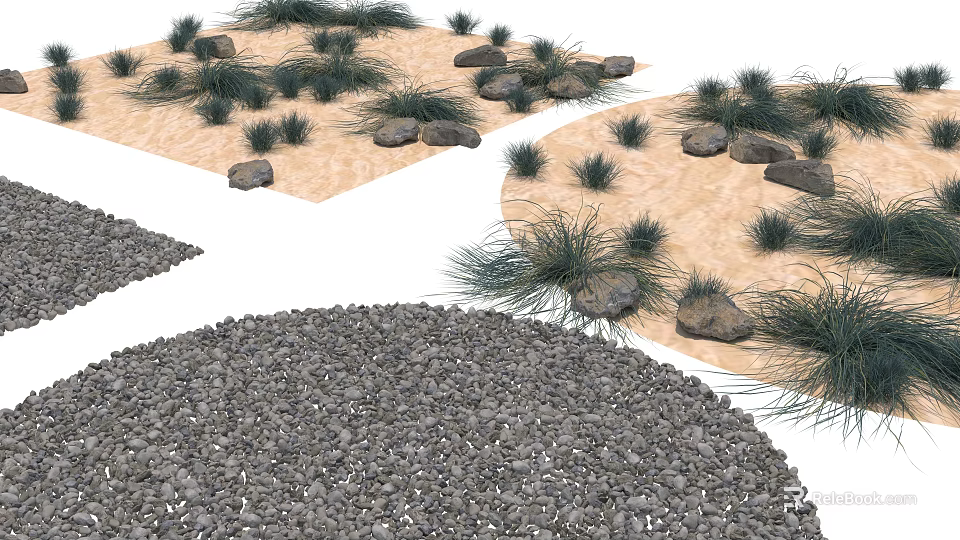 Natural Landscape Design With Stones And Wooden Elements For Outdoor Gardens 3d model 